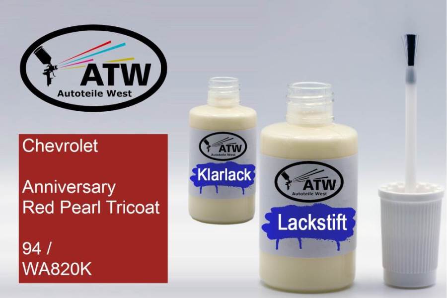 Chevrolet, Anniversary Red Pearl Tricoat, 94 / WA820K: 20ml Lackstift + 20ml Klarlack - Set, von ATW Autoteile West.